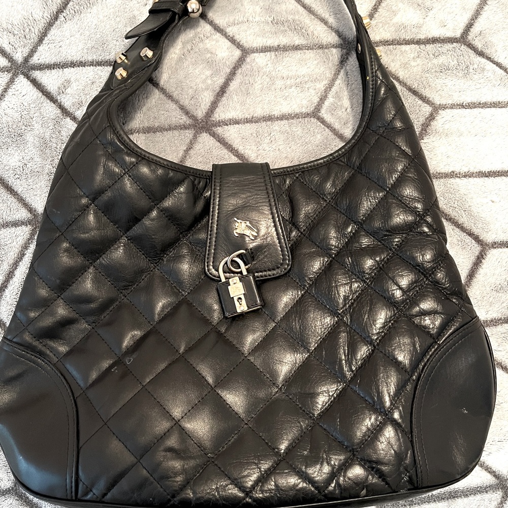 Burberry Black Quilted Full Leather Hobo Purse